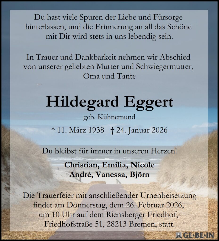 Traueranzeige Hildegard Eggert 07.02.2026